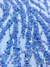Dantela Couture Sky Blue cu Siraguri cu Perle, Margele si Paiete